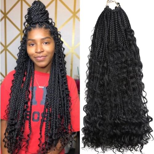 Synthetic Crochet Hair Ombre Box Braids Hair Pre Stretched Natural Curly Ends 20'' Bohemian Braiding Hair Extension