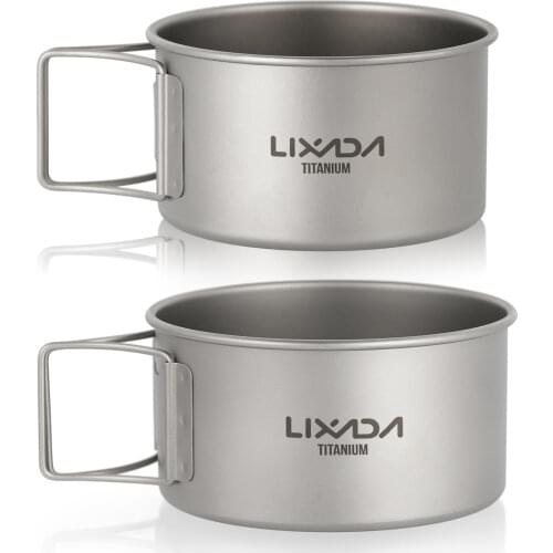 Lixada Titanium Bowl with Folding Handles Dinner Food Container Titanium tableware for Outdoor Camping Hiking Backpacking
