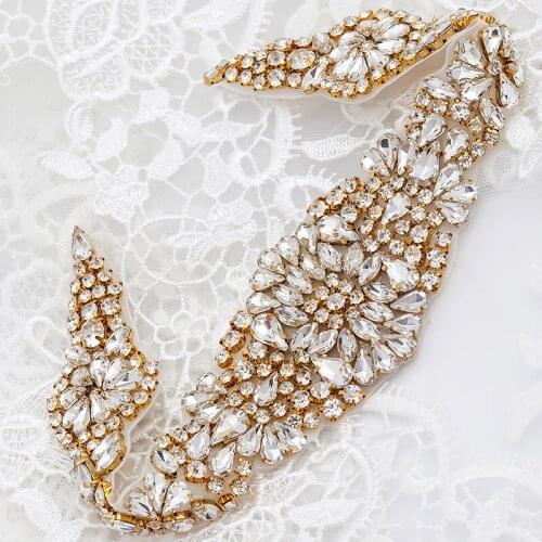 WENXI (30pcs) Wholesale Handmade Sparkle Crystal Beads Rhinestone Appliques For Wedding Dress Belt Rose Gold Bridal sash WX830