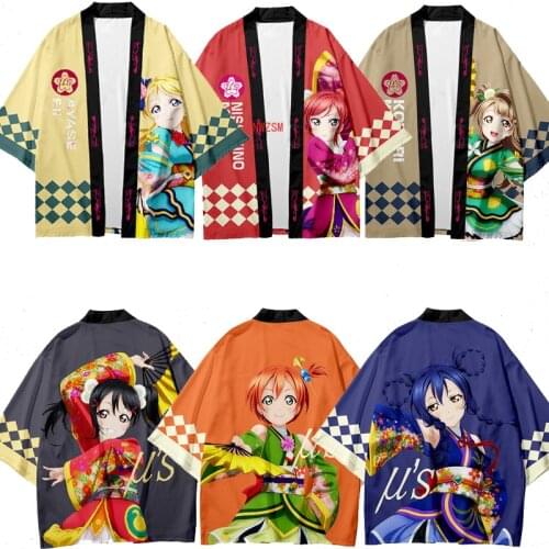 Japanese Kimono Shirt Anime Cosplay Yukata Haori Streetwear Loose Cardigan Coat Robe Gown Jackets Love Live Comic Party Costumes