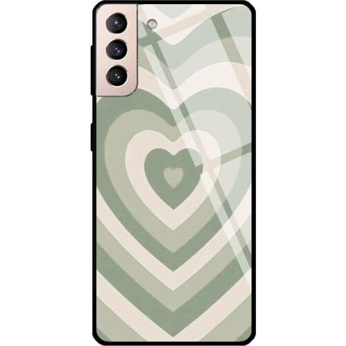 Green Latte Heart Tempered Glass Case For Samsung Galaxy S21 Ultra S20 FE S8 S9 S10 Note 10 Plus Note 20