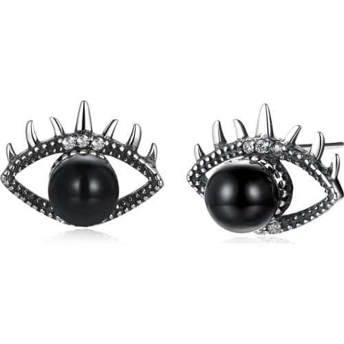 SILVERHOO 925 Sterling Silver Creative Eye Shape Design Vintage Stud Earrings For Women Shiny Zircon Earring Personality Jewelry
