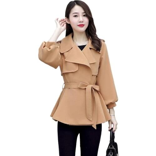 2021 Spring Autumn New Trench Coat Lapel Women Windbreakers Khaki Black M-4XL Woolen Jackets Fashion Belt Outwear Female coat