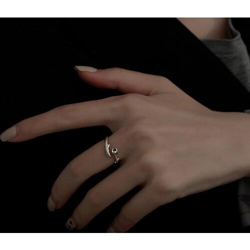 VENTFILLE 925 Sterling Silver Magnolia Flower Open Ring Female Light Luxury Temperament Branch Texture Flower Joint Ring