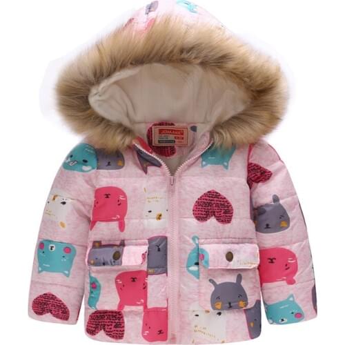 Kindstraum 2019 Girls Winter Coat Thicken Girls Coat Cute Printing Warm Coats Girl Winter Cotton Cartoon Hooded Outerwear DC076