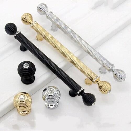 192nn Modern fashion deluxe Rhinestone villa furniture decoration handles 24K golden silver black wardrobe cupboard handle pulls