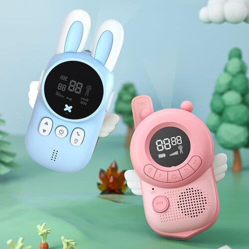 2PCS Kids Walkie talkie 3KM Range UHF Radio Lanyard Interphone Childrens Mobile Phone Cute rabbit toys for girls boys Birthday