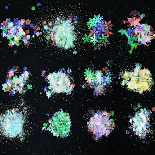 5g#MD.Mixed Shaped Glitter Powder Snowflake/Heart/Dolphin Mixed Size Nail Glitter Flakes 3D Sequins Paillette Decoration Sequins