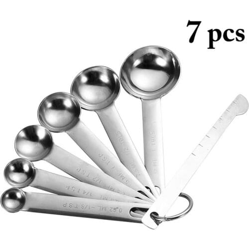 7pcs/set Stainless Steel Measuring Spoon Coffee Powder Spice Measure Scoop Kitchen Device Sets Baking Tools