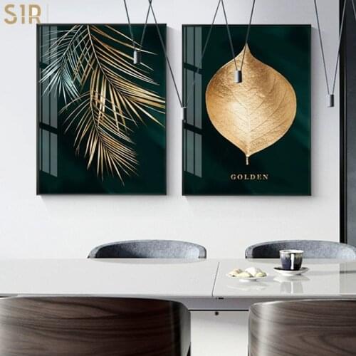 Abstract Golden Plant Leaves Picture Wall Poster Modern Style Canvas Print Painting Art Aisle Living Room Unique Decoration