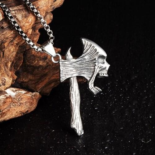 2020 trendy jewelry retro titanium steel necklace stainless steel ghost skull necklace biker jewelry design