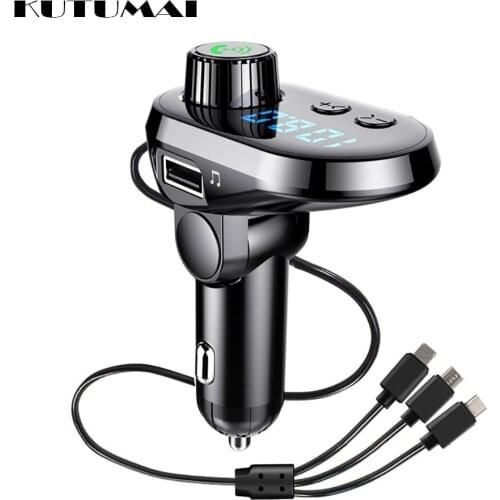 3.1A Car Charger With 3 in 1 Cable Bluetooth 5.0 Hands-free FM Fast Charge Type C USB Car Charger for iPhone Xiaomi Samsung