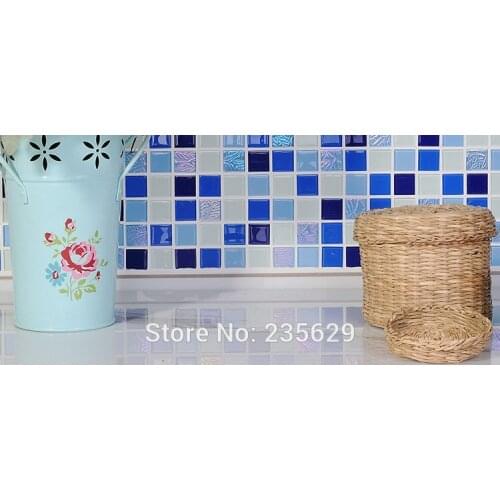 Free Shipping, crystal glass mosaic tiles,bathroom mosaic tiles, Blue mix color, 30cm*30cm Home decoration mosaic tiles