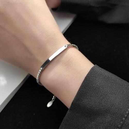 Authentic 925 Sterling Silver Fashion Arc Curved Piece Box Chain Bracelet for Women Wedding Party S925 Jewelry DA1173