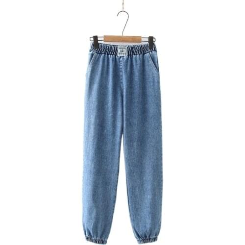 Japanese Mori Cowgirl Harem Pant Womens Loose Nine-point Pants Elastic Waist Harajuku Denim Trousers 2112827