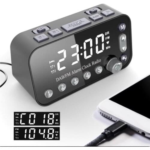 Digital Alarm Clock DAB FM Alarm Clock Radio, Dual USB Charging Port LCD Display Backlight Adjustable Alarm