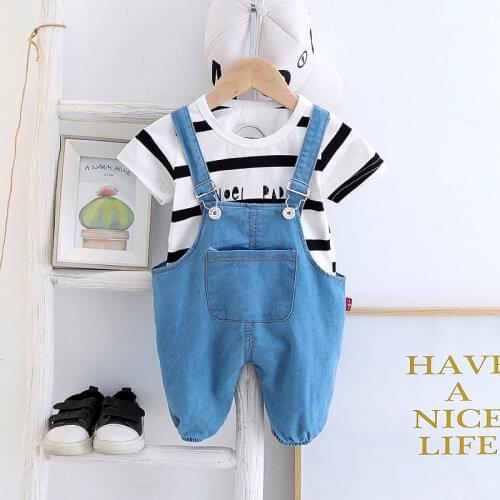 Children Clothing Baby Boys Girls big strips t Shirt overalls 2Pcs/sets Kids Infant Casual Clothes Toddler Fashion Tracksuit set
