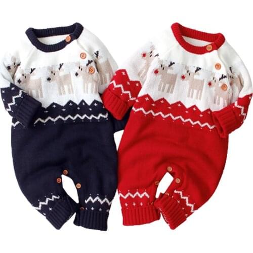 Baby Rompers Christmas Newborn Boys Girls Jumpsuits Costumes Cartoon Knitted Childrens Overalls One Piece Infant Kids Outfits