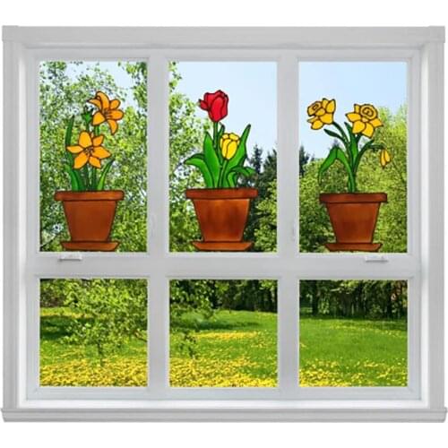 Home Decor Lilies Tulips Daffodils Flower Pot Window Clings Spring Decorations Stickers Glass Door Sticker Decal