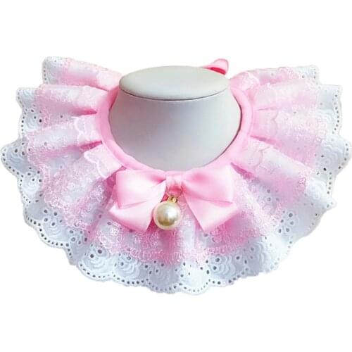 Dorakitten 1pc Pet Lace Collar Fashion Fake Pearl Decorative Lace Pet Bandana Pet Bib Collar Pet Supplies Clothing Accessories