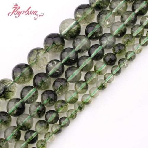 6,8,10,12mm Smooth Round Beads Green Ghost Rock Quartz Loose Natural Stone Beads For DIY Necklace Bracelats Jewelry Making 15"
