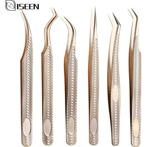 ISEEN New High Precision Eyelashes Tweezers High Quality Stainless Steel Anti-static Tweezers For Eyelash Extensions Lashes Tool