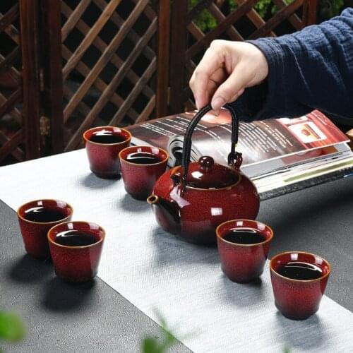 Ceramic Tea Set Set Home Creative Kiln Changing Glaze Chinese Kung Fu Tea Set 7pcs Big Pot Big Cup Gift