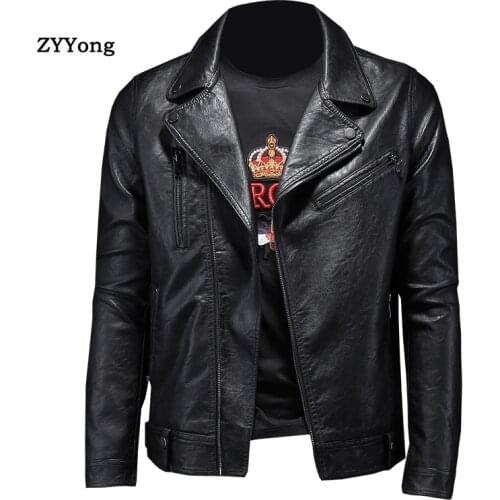 Classical Motorcycle Slim PU Jackets Men Leather Jacket Moto Jacket Men Biker Black White Coat Autumn Winter 2020