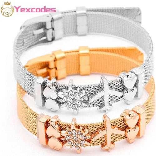 Yexcodes Stainless Steel Mesh Bracelet Set Gold Love Heart Charm Brand Bracelet Bangle Woman Lover Jewelry Gift Dropshipping
