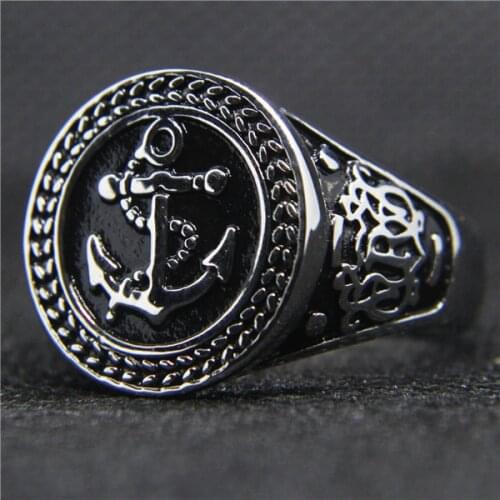 Drop Ship Size 7-15 Cool Fashion Anchor Ring 316L Stainless Steel Polishing Navy Ship Anchor Ring