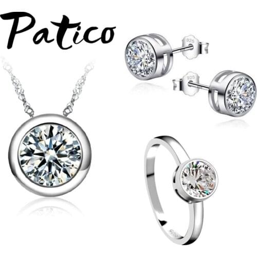 Fashion Jewelry Sets 925 Sterling Silver Concise Pendant Necklaces Earring Rings Sets For Women Wedding Party Engagement Jewelry