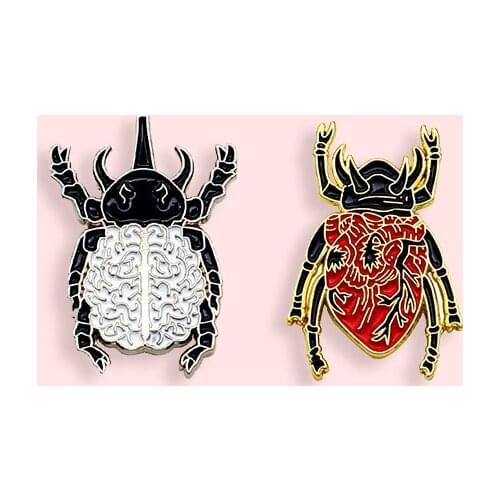 Beetle Badge Creative Cartoon Insect Heart Brain Metal Enamel Brooch Fashion Lapel Backpack Jewelry Accessories Gift
