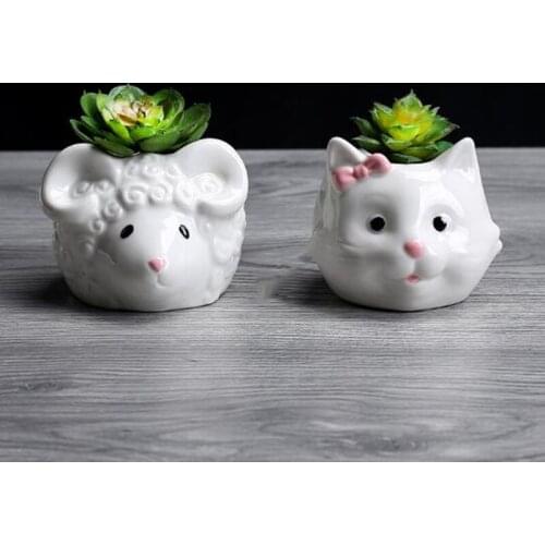 Cute Cat Liitle Sheep Ceramic Flowerpot Desktop Plant Fleshy Flowerpot Mini Creative Plant Pot Office Ornament Home Garden Decor