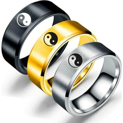 Fashion Jewelry Tai Chi Gossip Yin and Yang Symbol8MMStainless Steel Rings for Mens Finger-Ring High Quality Wedding Party Gift