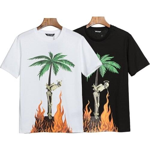 Palm Angels flame skull coconut tree print wild couple short-sleeved T-shirt men