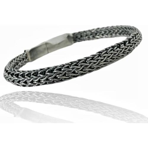 Italian Straw Braid Knitted Top Quality 925 Silver Men 'S Bracelet