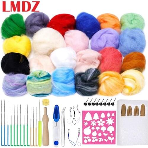 LMDZ 24 Colors Wool Felting Needle Kit Foam Mat Arts Fibre Yarn Fabric Roving DIY Spinning Sewing Mold Needlework Accessories