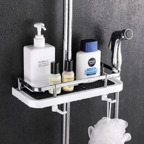 Wall-mounted Shower Storage Holder Rack Organizer Bathroom Shelf Shampoo Tray Stand No Drilling Floating Shelf Shower water-tap