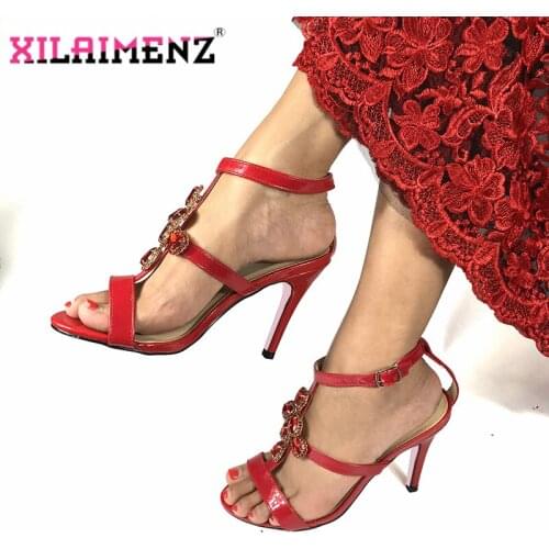 Latest Red Color Nigerian Women Sandals for Party Nigerian Women Wedding High Heels Women Lady Pumps Wedding Shoes