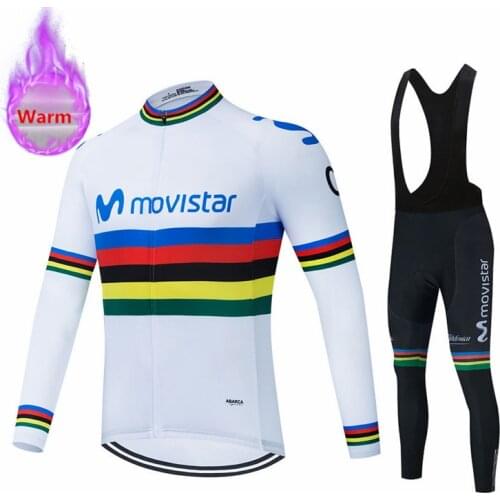 New World Champion Movistar Team Winter Thermal Fleece Racing Bike Cycling Suit Mountian Bicycle Cycling Clothing Ropa Ciclismo