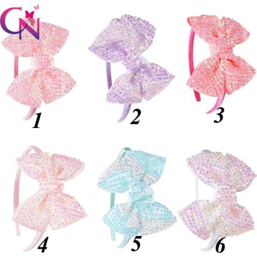 12 Pcs/lot Solid Satin Hairband With Rhinestone Bow For Girls Children Boutique Handmade Bling Hard Headband Hair Accessories