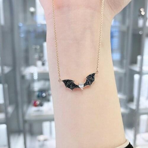 Brand 1:1 Mysterious Two-in-One Diamond Black Bat Moon Double Necklace Pendant Exquisite and elegant ladies silver jewelry