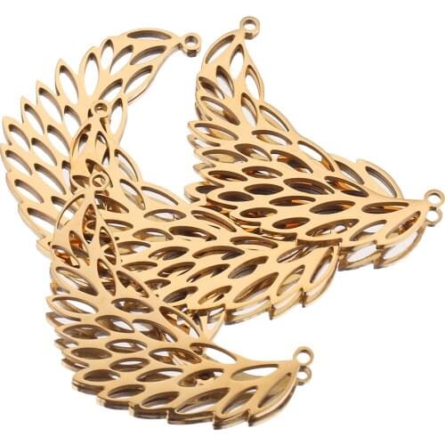 5pcs Gold Stainless Steel Angel Wings Charm Pendant Connectors for Diy Earring Bracelet Jewelry Making Supplies Wholesale Bulk