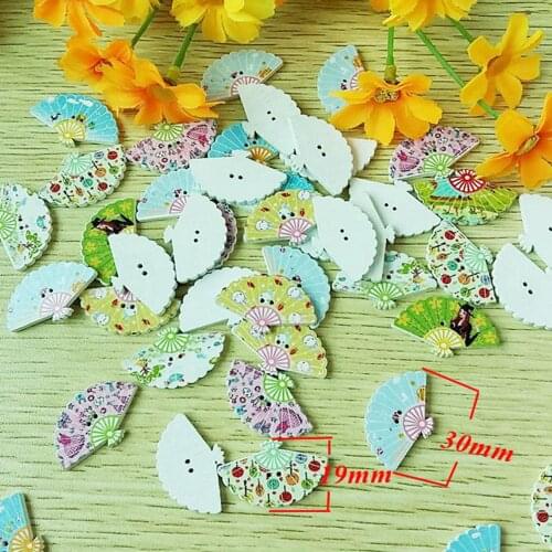 50pcs /pack Fan buttons Wooden Decorative Wooden Buttons Randomly Mixed For Scrapbooking Crafts Supplies 2 Holes