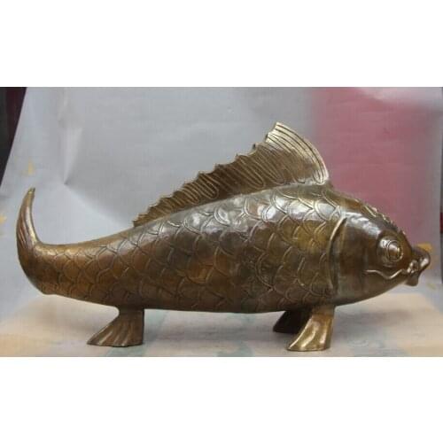 S0609 14 China Bronze Copper Sculpture Fengshui Decoration Auspicious Fish Carp Statue