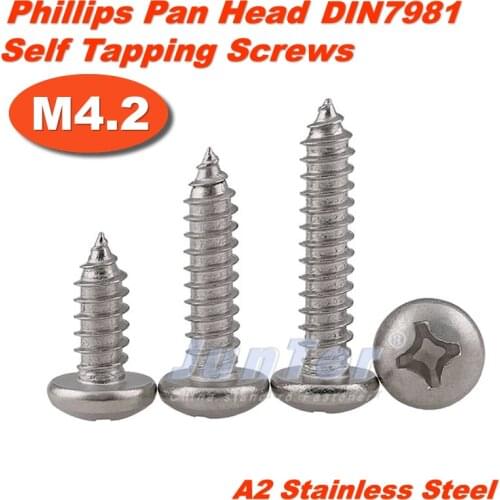 100pcs/lot M4.2(4.2mm) DIN7981 A2 Stainless Steel Phillips Cross Recessed Pan Head Self Tapping Screws