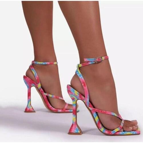 Summer Womens Sandals Ankle Cross Strap High Heels Square Toe Ladies Design Pumps Party Dress Shoes Slides Large Size 35-43