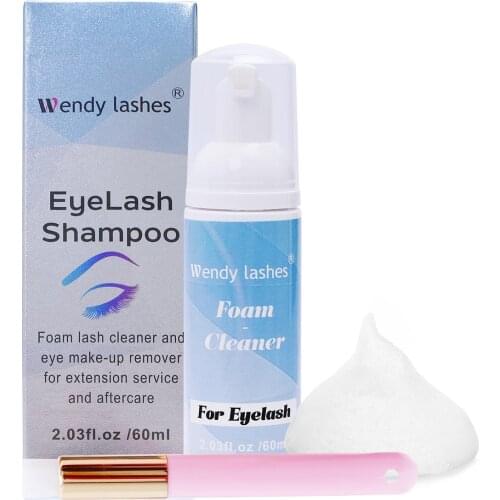 Eyelash Extension Supplies 60ml Lash Cleaning Foam Kit Makeup Remover with Brush Safe and Non-irritating for Salon and Home Use