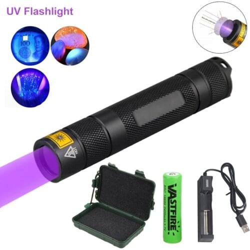 UV Flashlight LED 365nm Ultra Violet Ultraviolet Invisible Flashlight Torch for Pets Stain Hunting Marker Anti-fake detection