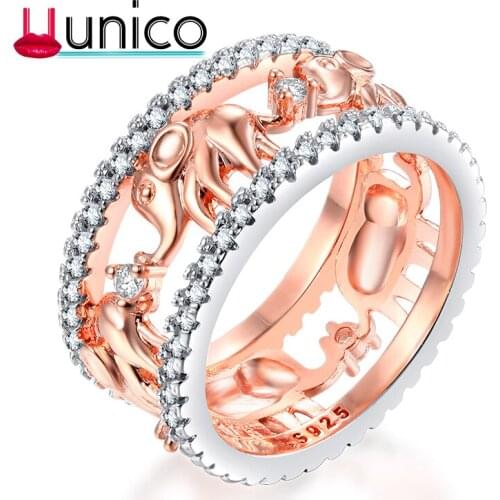 UUNICO 2018 Hot Sale Rose Gold Color Rings Rhinestones Crystal Rings For Women High Quality Fashion Wedding Jewelry Wholesale